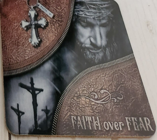 drink coaster, faith over fear, religious