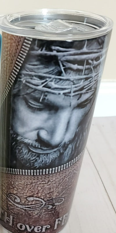 20 ounce double-wall skinny tumbler, faith over fear, religious,