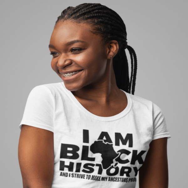 I am Black History white tshirt black wording
