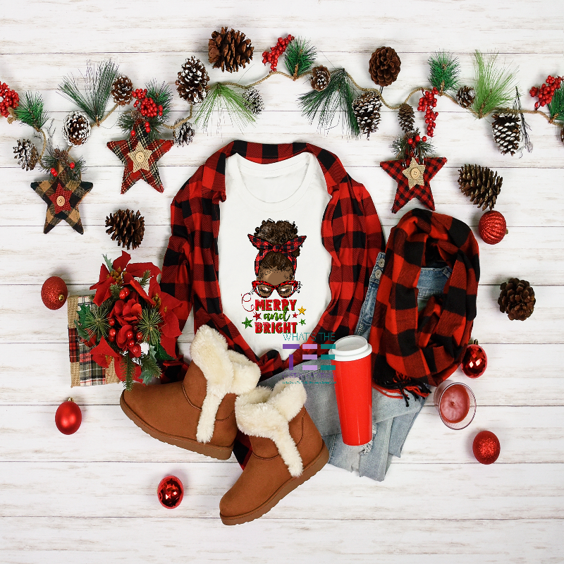 Merry and Bright Afro Girl tshirt