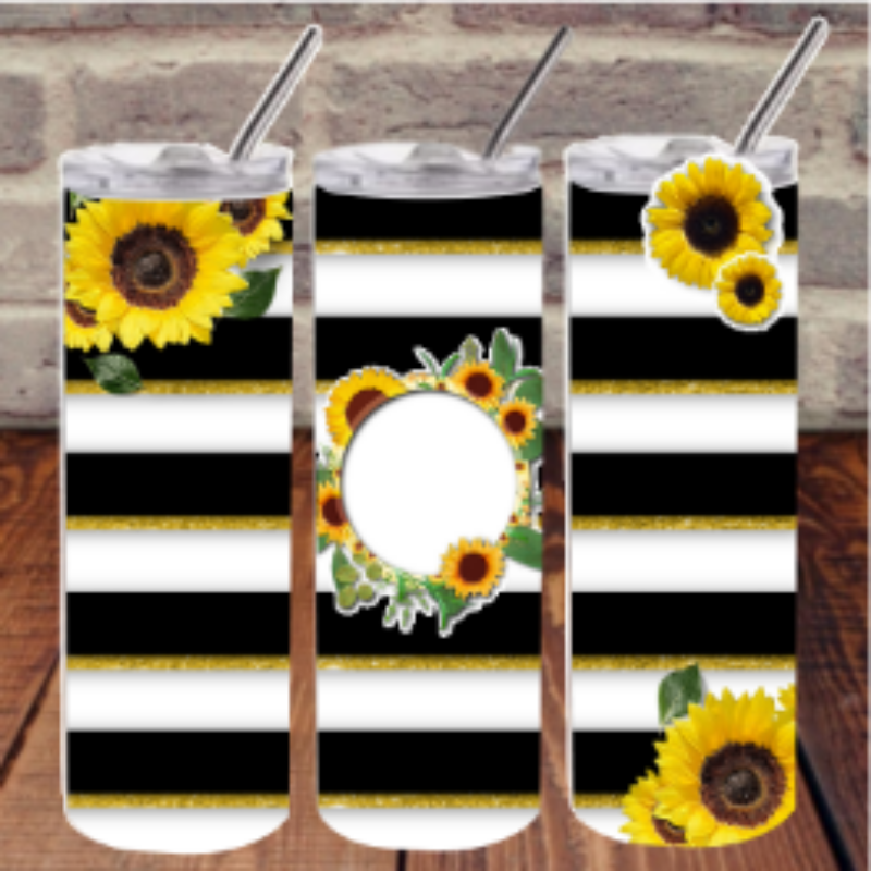 Sunflowers & Stripes - Skinny Tumbler