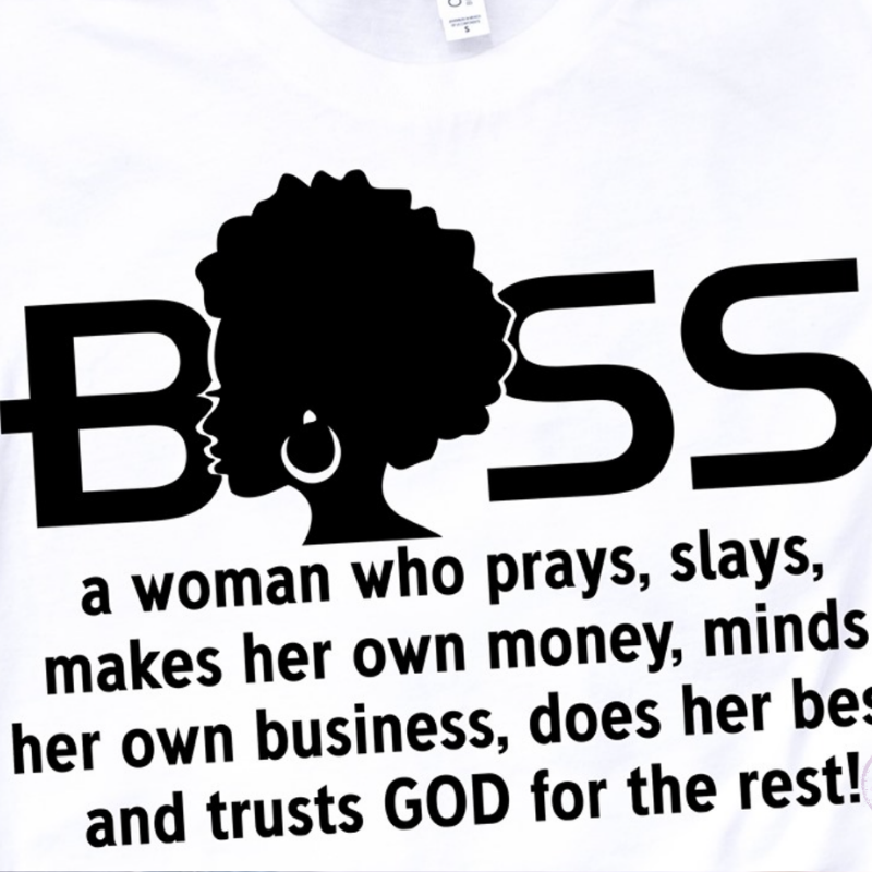 Tshirt with Boss woman and definition in black letters